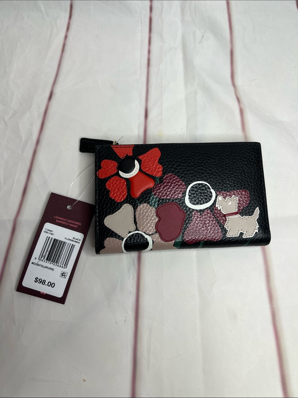 RADLEY LONDON Black Leather Floral Appliqué Zip Wallet
